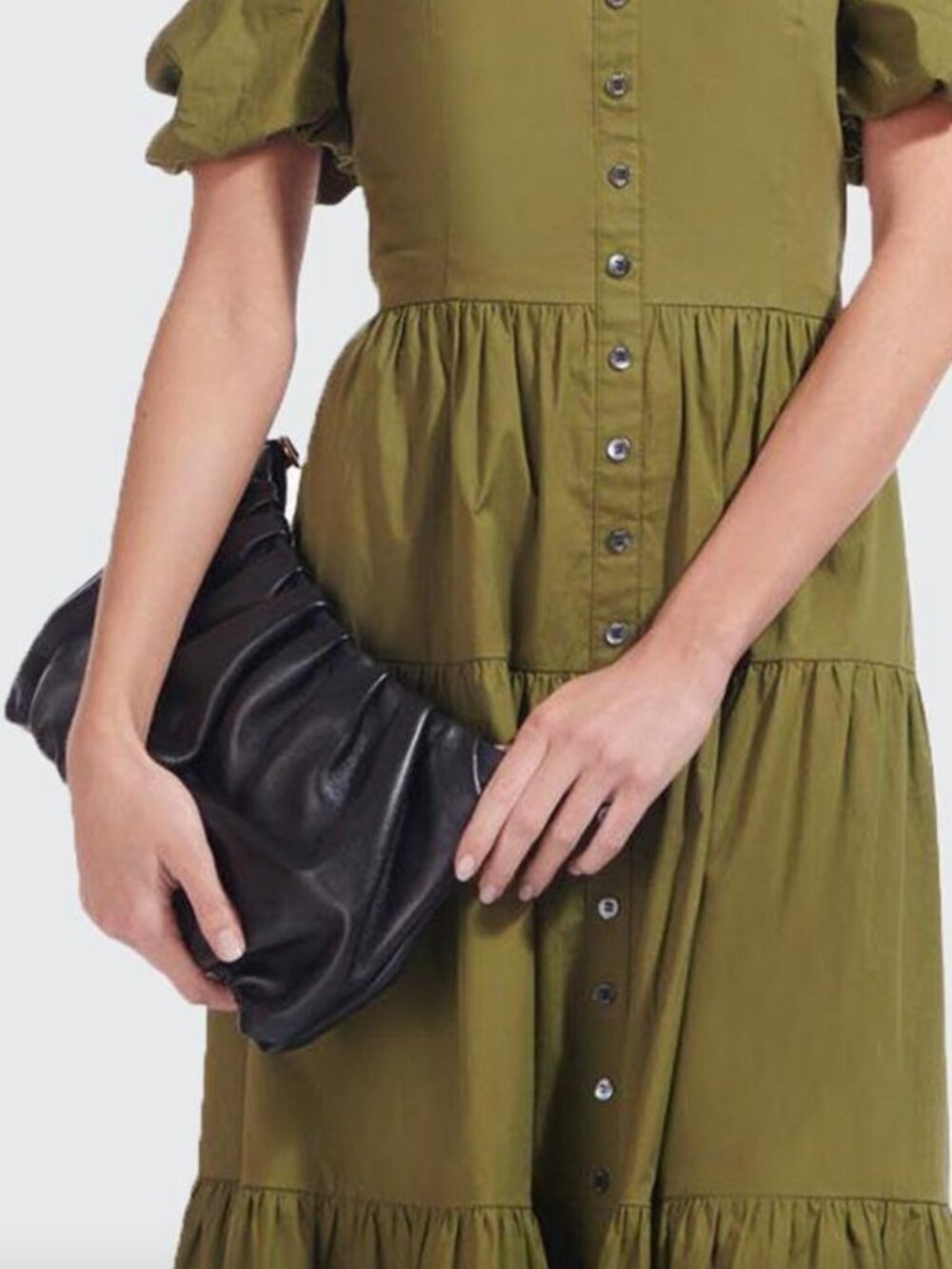 STAUD Large Bean Bag Black Ruched Leather Crossbody Clutch